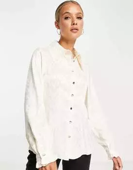 Кремовая атласная рубашка с завязками и манжетами River Island