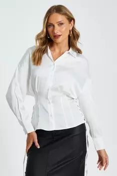 Кремовая атласная рубашка со шнуровкой QUIZ Clothing