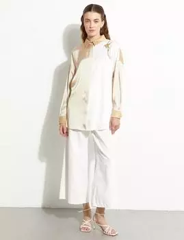 Кремовая атласная туника с рисунком птиц Kayra