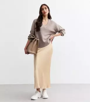 Кремовая атласная юбка-миди New Look, кремовый