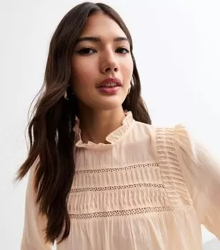 Кремовая блузка с длинным рукавом и ажурным узором New Look, кремовый