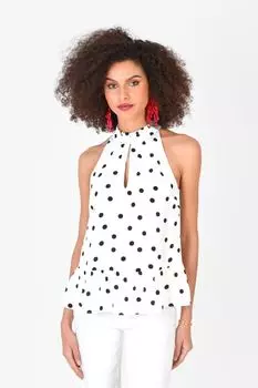 Кремовая блузка с вырезом бретелькой и горошком Ro&Zo, бежевый