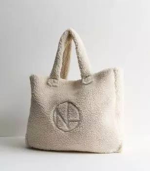 Кремовая большая сумка-тоут Borg New Look, кремовый