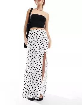 Кремовая длинная юбка с разрезом в горошек ASOS DESIGN