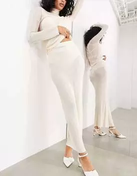 Кремовая длинная юбка тонкой вязки ASOS