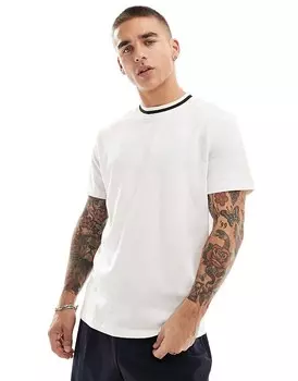 Кремовая футболка ASOS DESIGN с вырезом в контрастную полоску