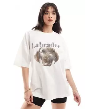 Кремовая футболка-бойфренд с принтом лабрадора ASOS DESIGN