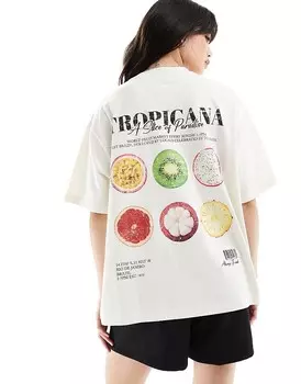 Кремовая футболка бойфренда ASOS DESIGN с графическим принтом «Тропикана» на спине