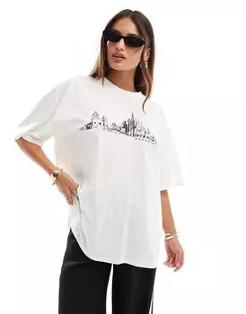 Кремовая футболка бойфренда с рисунком «Phoenix» ASOS DESIGN