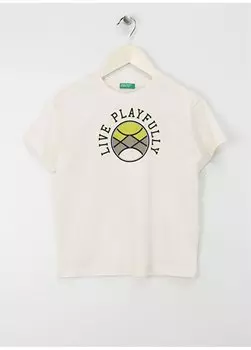 Кремовая футболка для мальчика 3I1XC10HE Benetton, кремовый