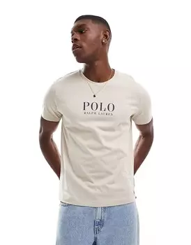 Кремовая футболка для отдыха Polo Ralph Lauren с текстовым логотипом на груди