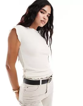 Кремовая футболка из фактурного трикотажа Vila