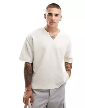 Кремовая футболка оверсайз с круглым вырезом из вафельной ткани ASOS DESIGN