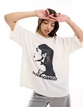 Кремовая футболка оверсайз с лицензионным графическим принтом ASOS Olivia Rodrigo