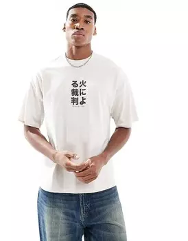 Кремовая футболка оверсайз с мелким принтом на груди Selected Homme