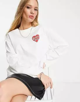 Кремовая футболка с длинными рукавами и широкими рукавами ASOS DESIGN Graphic babes only pockets