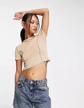 Кремовая футболка с короткими рукавами и глубокими швами ASOS DESIGN
