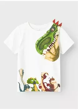 Кремовая футболка с рисунком для мальчика NMMMIK GIGANTOSAURUS SS TOP VDE Name t, кремовый