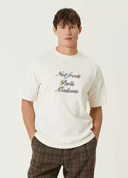 Кремовая футболка с вышивкой слогана Drole De Monsieur