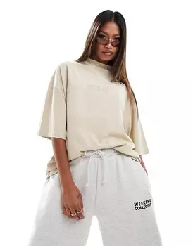 Кремовая футболка с высоким воротником и кислотным эффектом ASOS Weekend Collective
