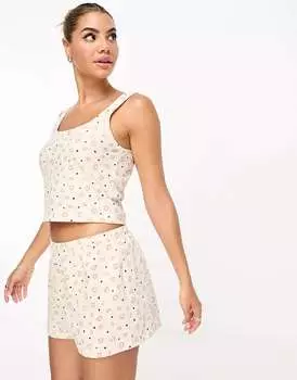 Кремовая короткая пижама с изображением животных в стиле ditsy Animal ASOS