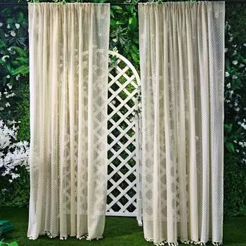 Кремовая кружевная занавеска из вуали в стиле бохо с кисточками для гостиной, спальни, свадьбы, Ш x В: 140 x 150 см PMS, бежевый