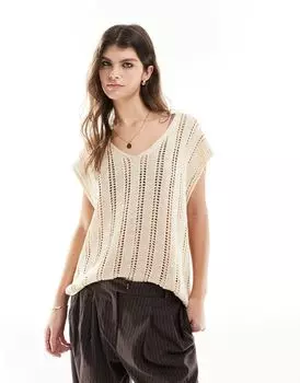 Кремовая майка с вязаным воротником открытой строчки ASOS DESIGN