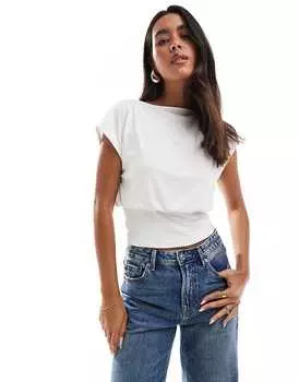 Кремовая майка в рубчик из купро с присборенной талией ASOS DESIGN