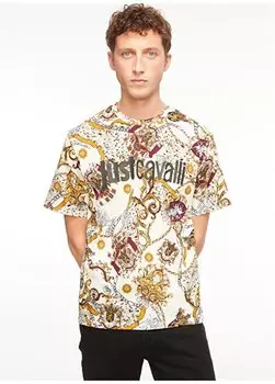 Кремовая мужская футболка с круглым вырезом 75OAH6R3 Just Cavalli, кремовый