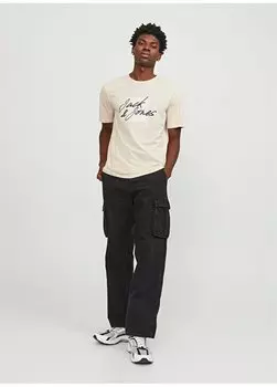 Кремовая мужская футболка с круглым вырезом JJZURI TEE SS CREW NECK LN Jack & Jones, кремовый