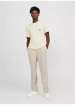 Кремовая мужская футболка с круглым вырезом JORLAFAYETTE FLOWER TEE SS CREW NEC Jack & Jones, кремовый