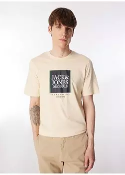 Кремовая мужская футболка с круглым вырезом JORLAFAYETTE BOX TEE SS CREW NECK Jack & Jones, кремовый