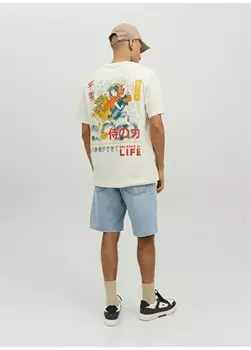 Кремовая мужская футболка с круглым вырезом с принтом Jack & Jones