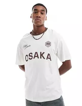 Кремовая оверсайз-футболка ADPT с коричневым футбольным принтом на груди