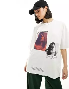 Кремовая оверсайз-футболка ASOS DESIGN с фотопринтом «Did He Really Know»