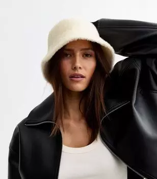 Кремовая панама из искусственного меха New Look, кремовый