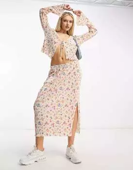 Кремовая плиссированная юбка миди с цветочным принтом Frolic The Frolic