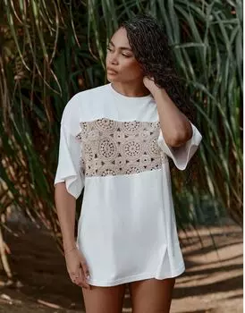 Кремовая пляжная футболка с узором крючком 4th & Reckless x Loz Vassallo Soleil