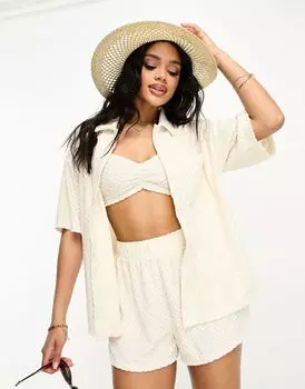 Кремовая пляжная рубашка с тиснением ASOS DESIGN — часть комплекта