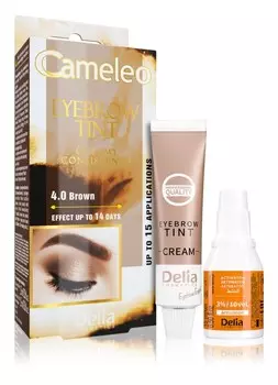 Кремовая, профессиональная краска для бровей без аммиака Delia Cosmetics Cameleo, оттенок 4.0 Brown 15 мл