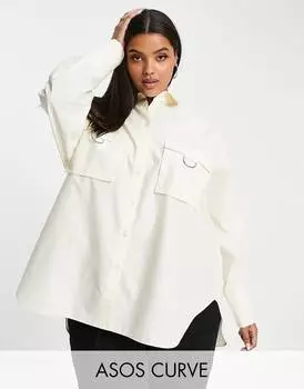 Кремовая рубашка оверсайз с практичными карманами ASOS DESIGN Curve