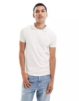 Кремовая рубашка-поло с воротником с лацканами ASOS DESIGN