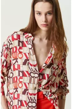 Кремовая рубашка с длинным рукавом с рисунком Network, бежевый