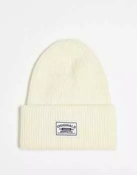 Кремовая шапка-бини с этикеткой Guess Originals