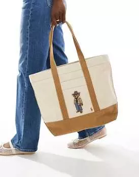 Кремовая сумка-тоут Polo Ralph Lauren с логотипом медведя в стиле вестерн