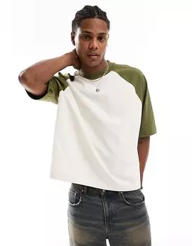 Кремовая свободная футболка цвета хаки с рукавами реглан ASOS DESIGN