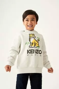Кремовая толстовка Kenzo KIDS с логотипом в виде тигра Kenzo, бежевый