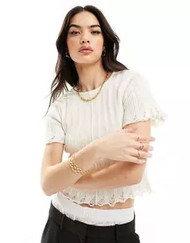 Кремовая трикотажная футболка в рубчик для ребенка ASOS DESIGN