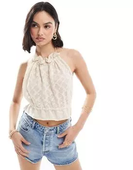 Кремовая трикотажная майка с открытой спиной и воротником-хомутом ASOS DESIGN