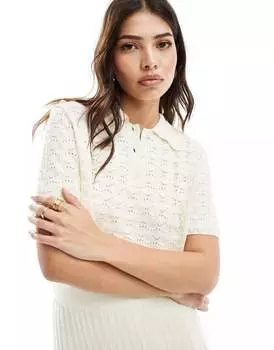 Кремовая трикотажная рубашка-поло с декоративной строчкой ASOS